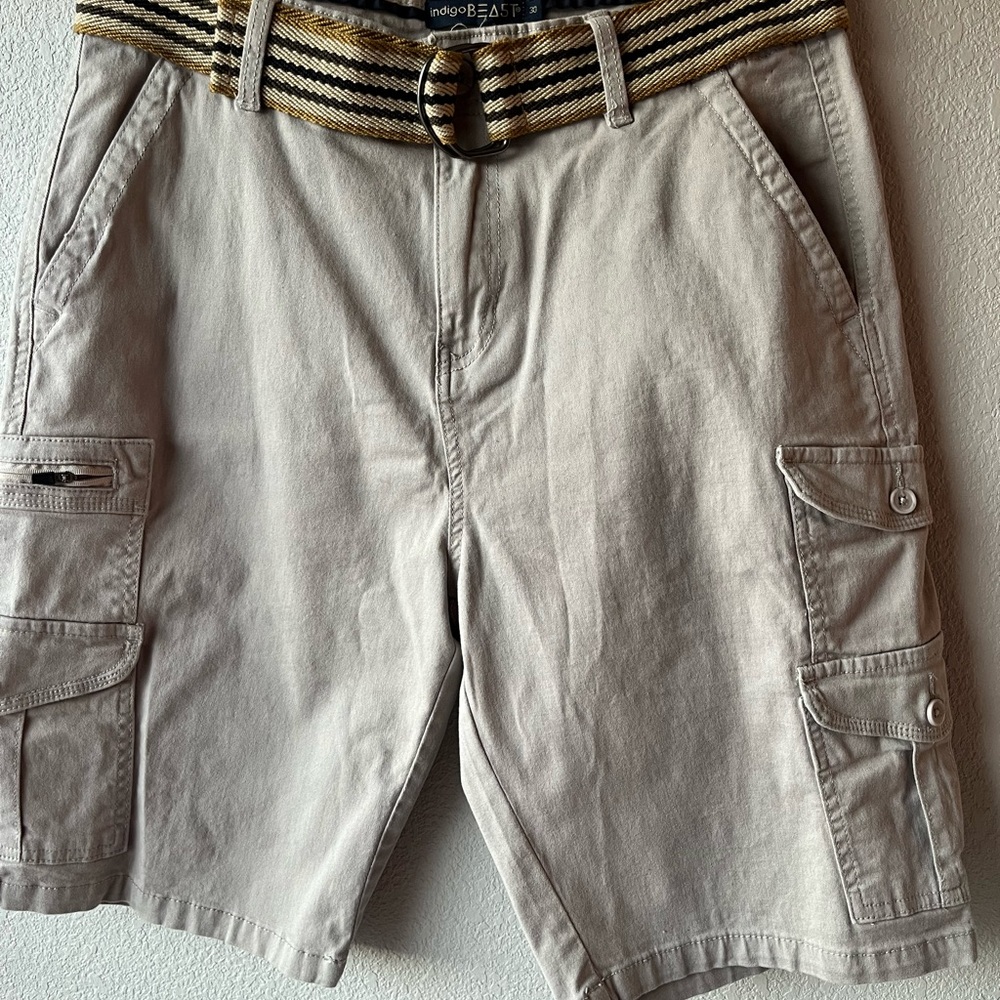 Men's Indigo Beast Cargo Shorts Wash Stone Size 30